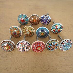 12-Piece Mix Vintage Mandala Ceramic Cabinet Drawer Knobs